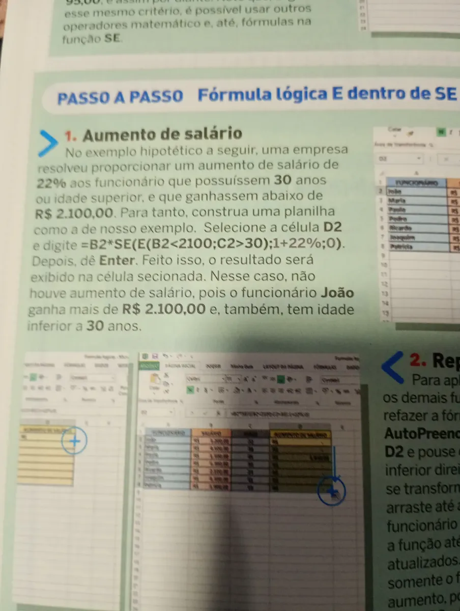 Página interna com exemplo de fórmula lógica E dentro de SE