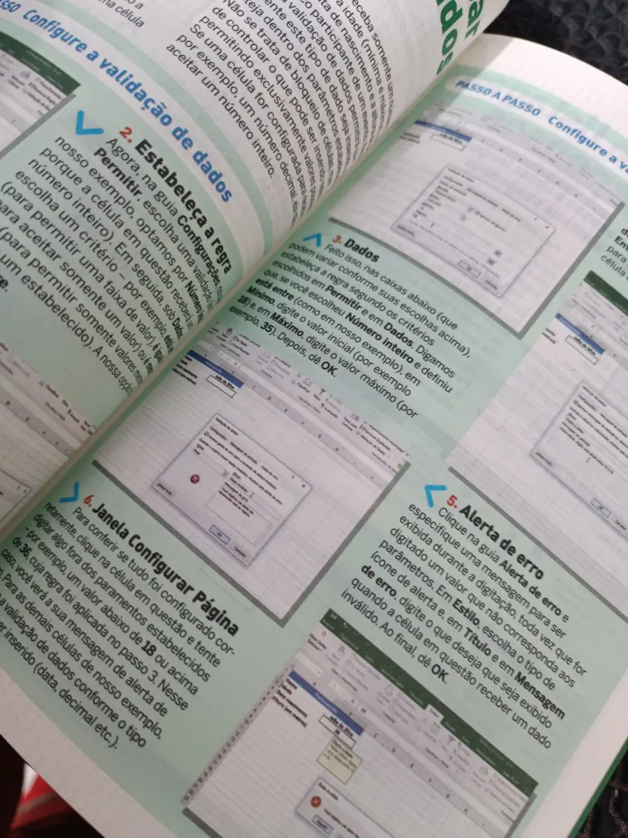 Páginas internas com passo a passo sobre validação de dados